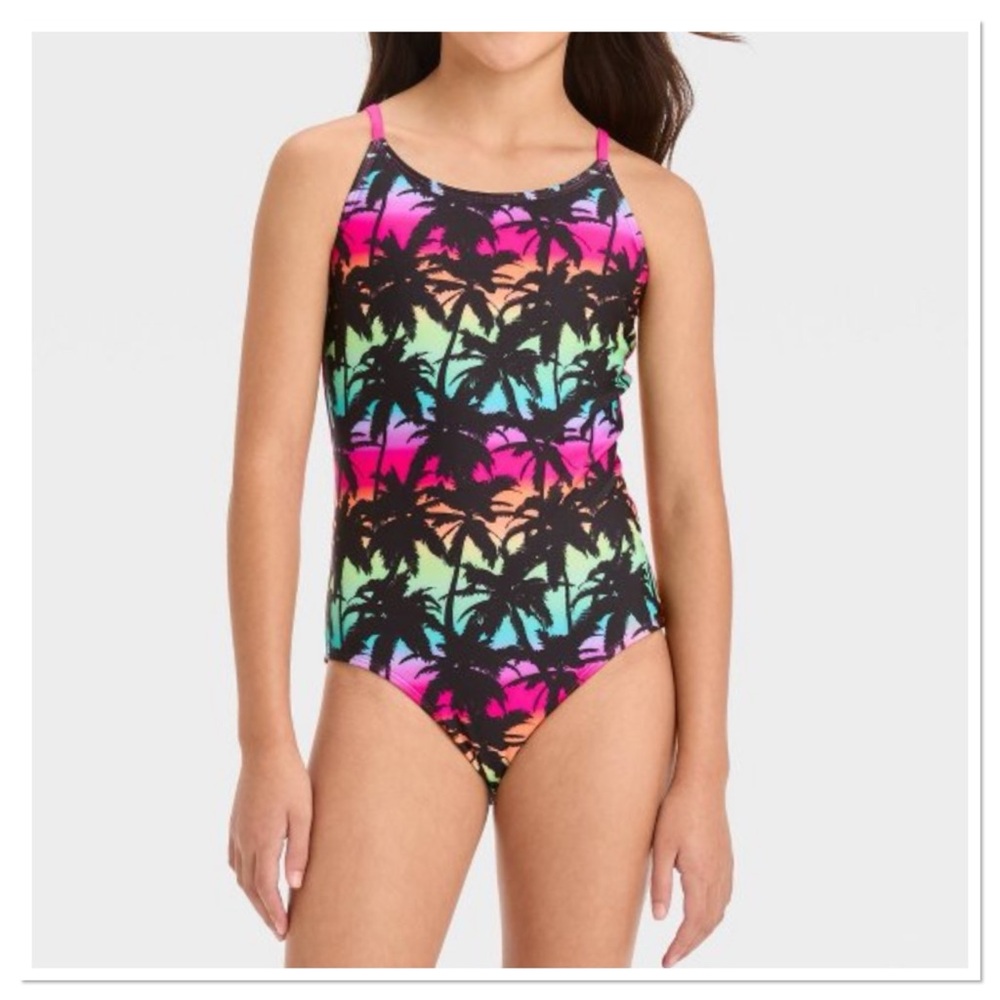Girls Tropical Ombre Abstract Swimsuit Art Class